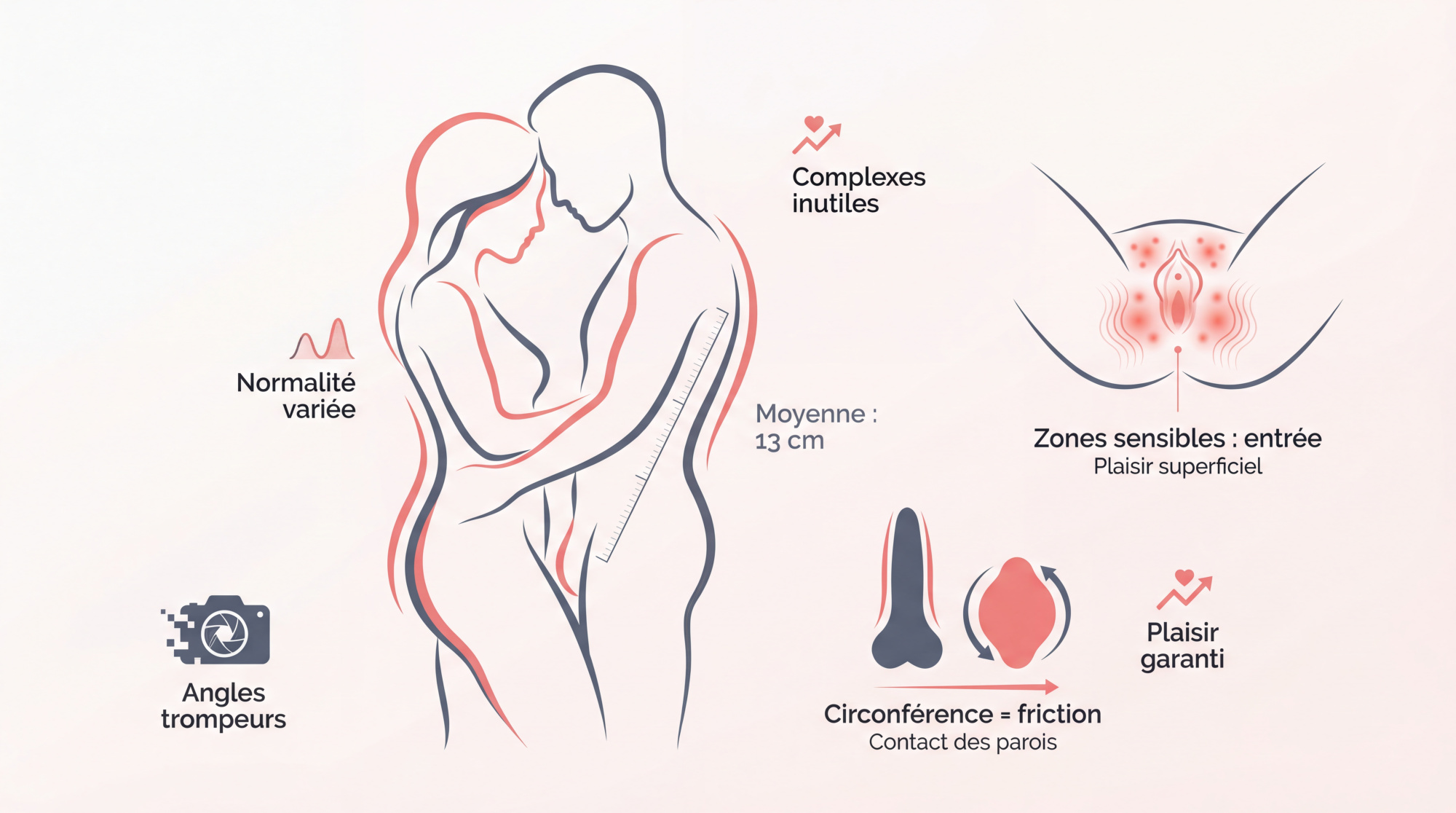 Schéma pédagogique illustrant les zones de sensibilité anatomique et le plaisir partagé