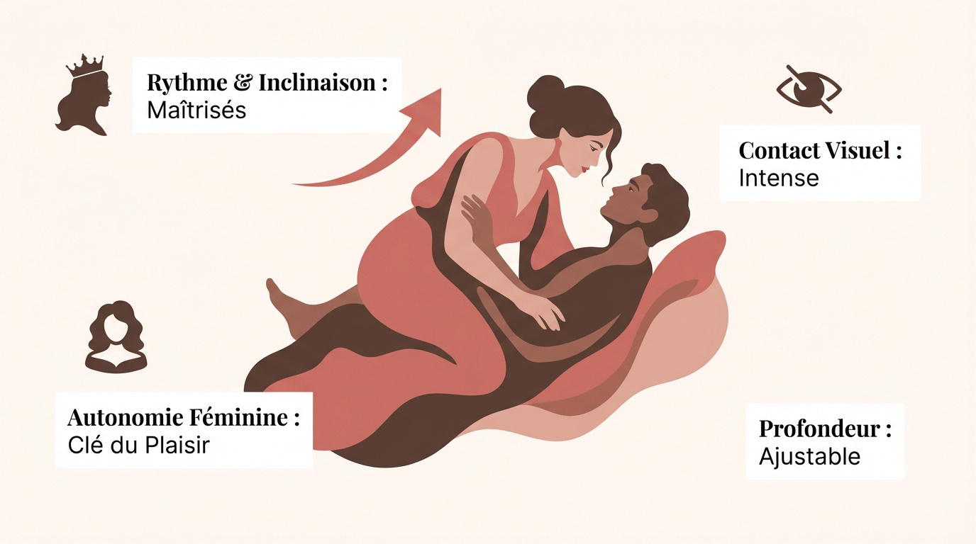 Couple partageant un moment d'intimité dans la position Andromaque