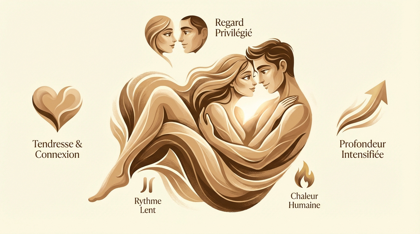 Couple partageant un moment de tendresse et de connexion visuelle lors d'une étreinte intime