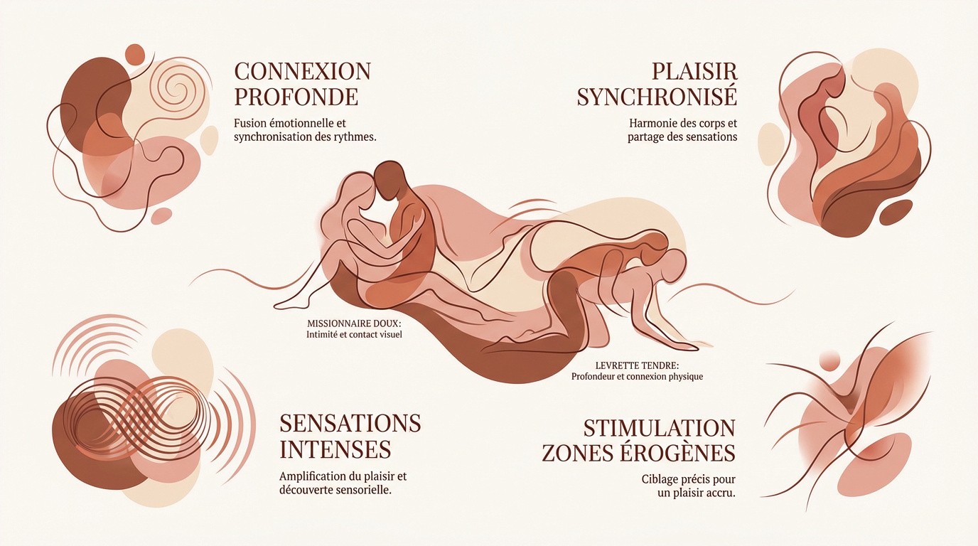 Illustration d'un couple explorant des positions de complicité et d'intimité
