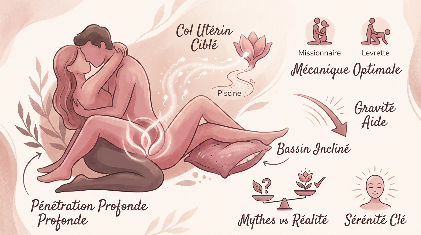 Infographie illustrant les positions favorisant la conception comme le missionnaire et la levrette