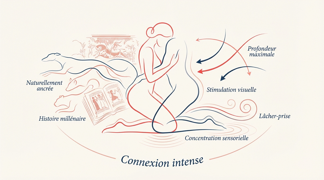 Représentation artistique et naturelle de la position de la levrette soulignant son ancrage historique